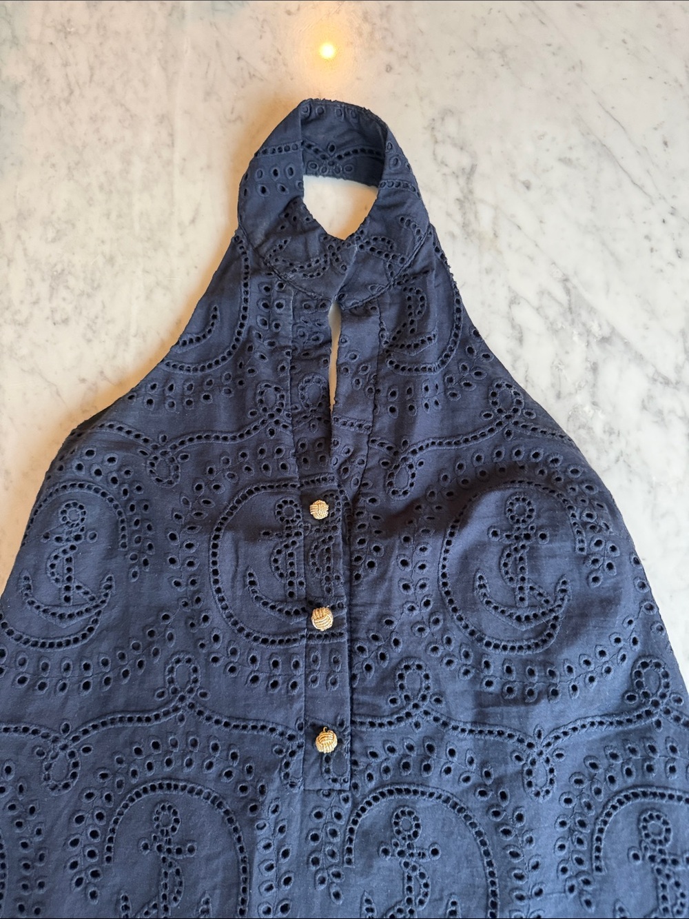 Tuckernuck Navy Eyelet Halter Midi Dress - Picture 8 of 12